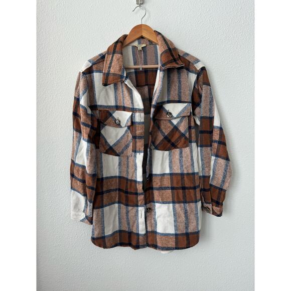Kori Plaid Shacket- Brown and Blue- Oversized-Size small B131 - Picture 1 of 5